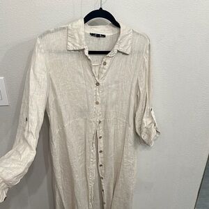 CHARLIE B Cream Tunic Top with Rolled Sleeves